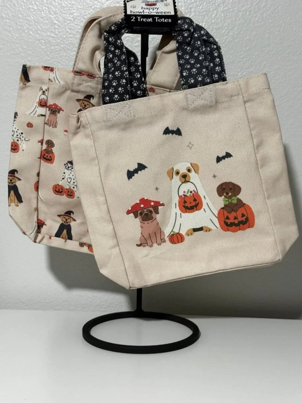 Halloween Dogs in Costume Mini Canvas Totes - Set of 2 - New Howl O Ween Treat